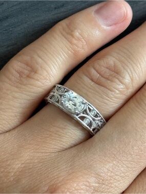 TACORI Silver Filigree Ring with Clear Center Stones